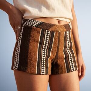Judith March Brown Black Cream Striped Woven Athletic Shorts